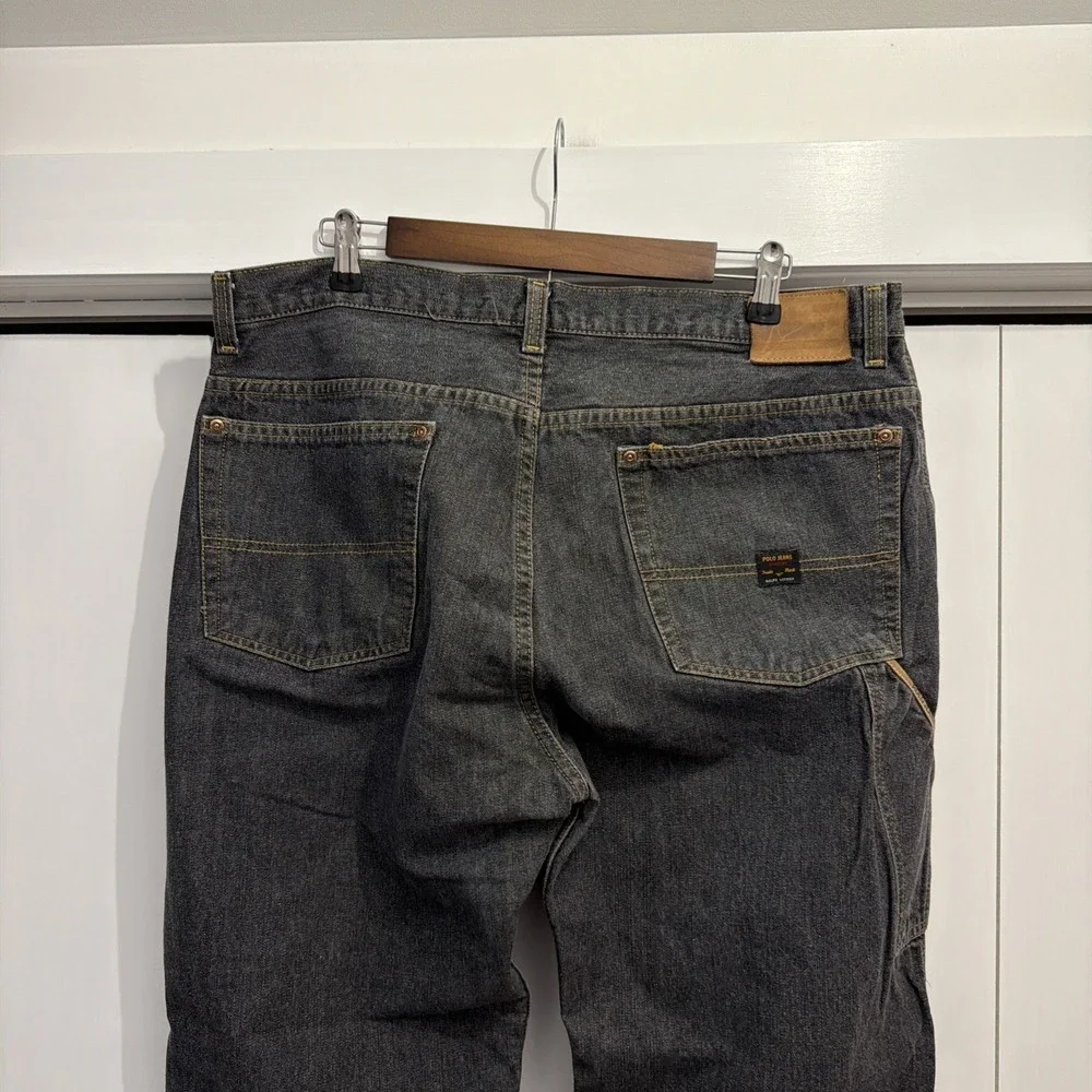 VTG Polo 67‎ Carpenter C-5 Ralph Lauren 38x30 DARK Wash Cotton Jeans, WIDE LEG!